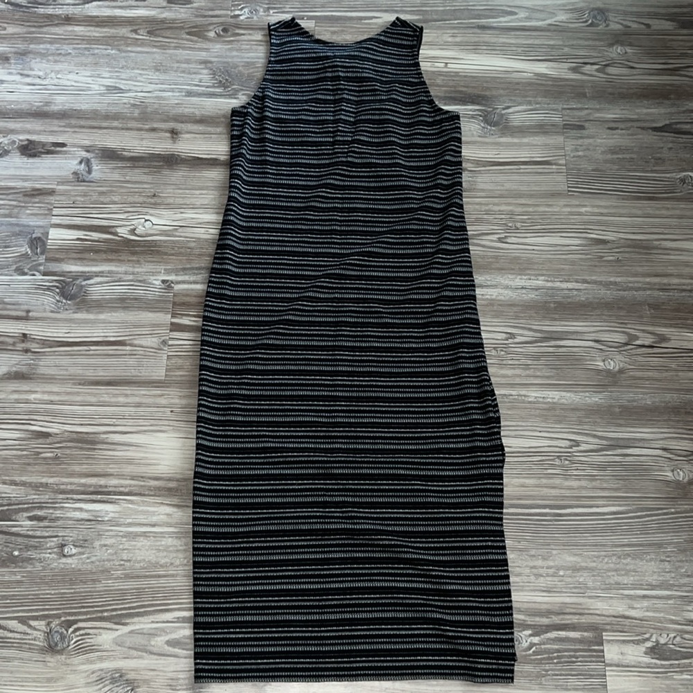 Loft Jacquard Twist Cutout Back Midi Dress Stripes
